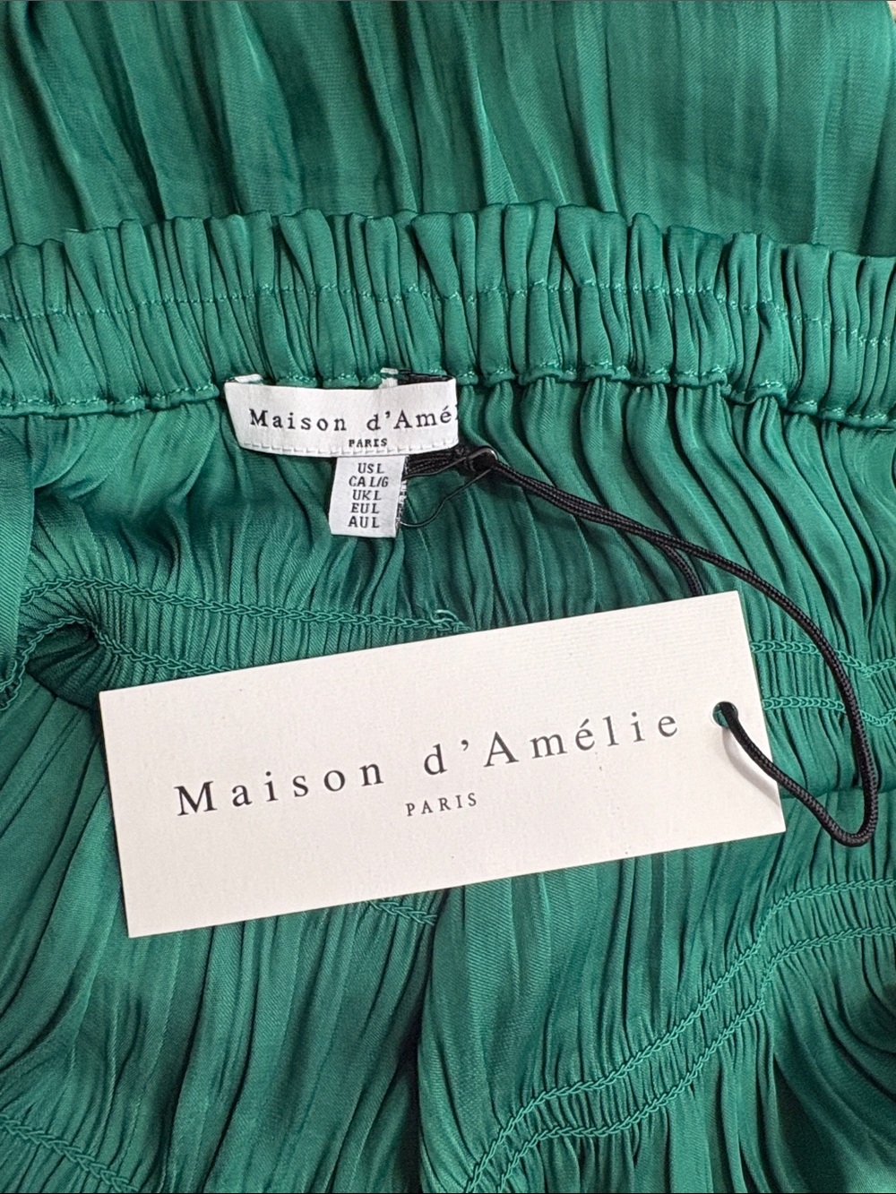 MAISON d'AMELIE Crinkle Pleated Emerald Green Pleated Tiered Skirt Size L—NWT! - Picture 6 of 8